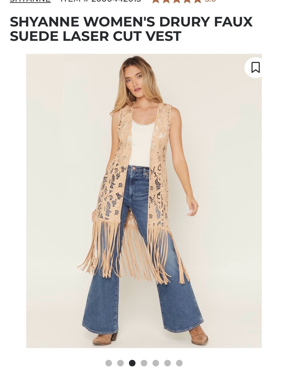 Shyanne Beige Faux Suede Laser-Cut Fringe Vest
